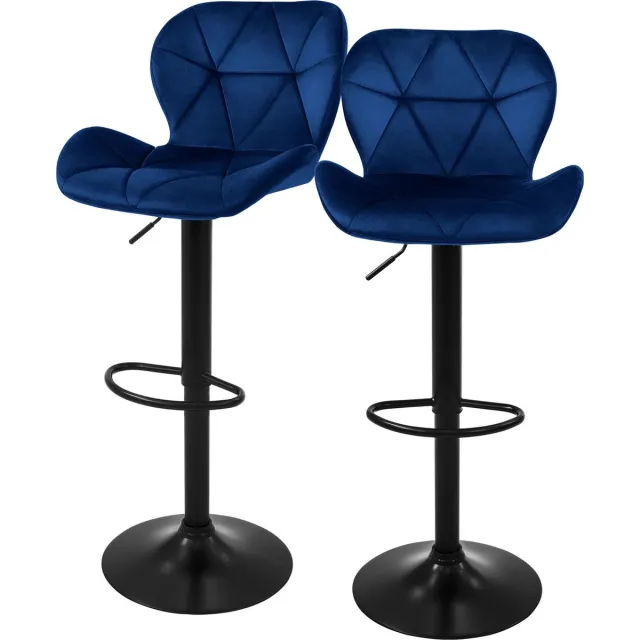 ml-design barkruk set van 2, fluwelen bekleding, blauw, gestoffeerde barkruk met rugleuning en voetensteun barkruk in hoogte verstelbaar 63-83cm 360° draaibaar bistro kruk draaibare barkruk barstoelen