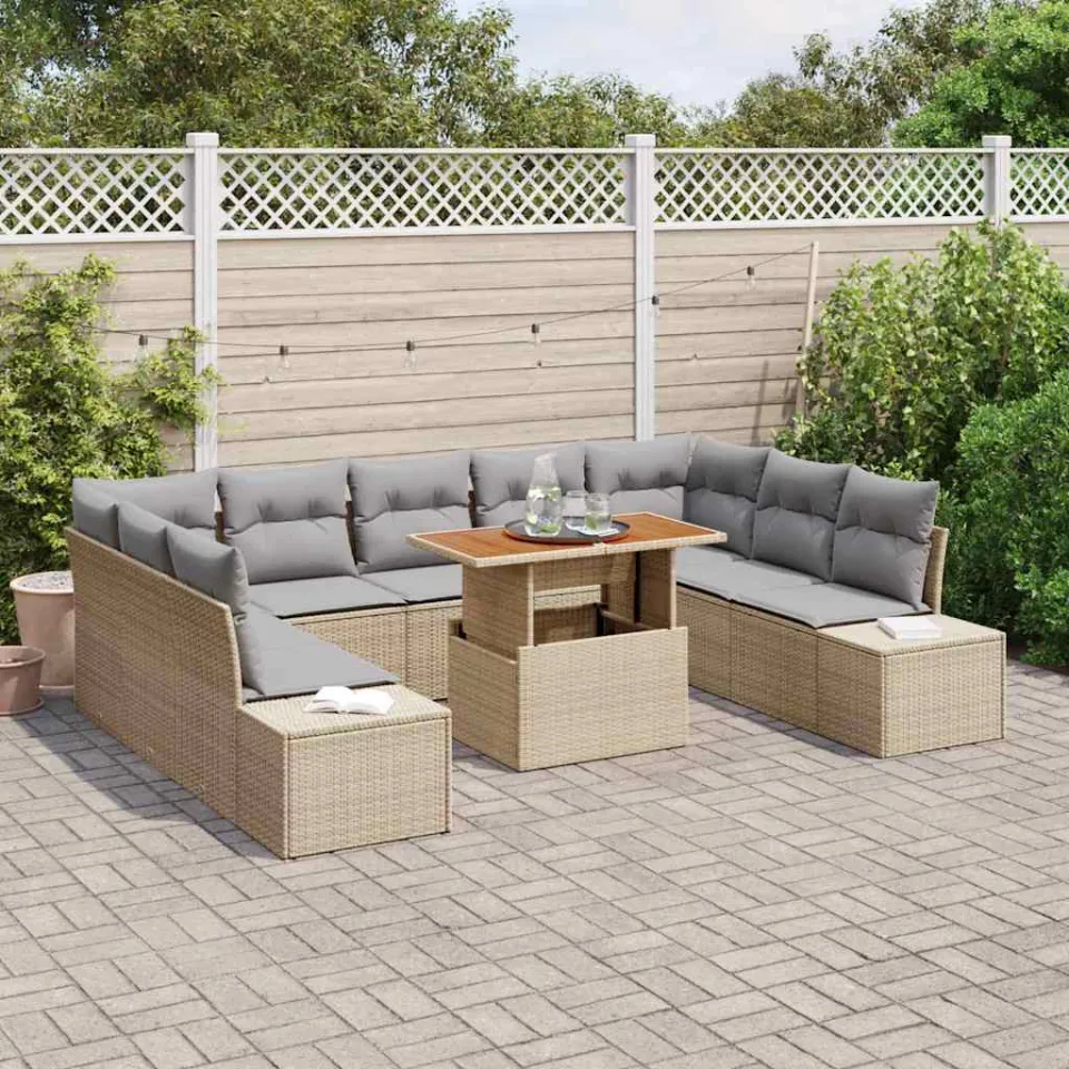 vidaXL Tuin Sofa Set 10 st Beige Poly riet, foto 3