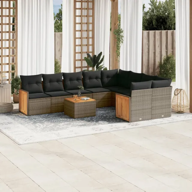 vidaXL 10-delige Loungeset met kussens poly rattan grijs, foto 2
