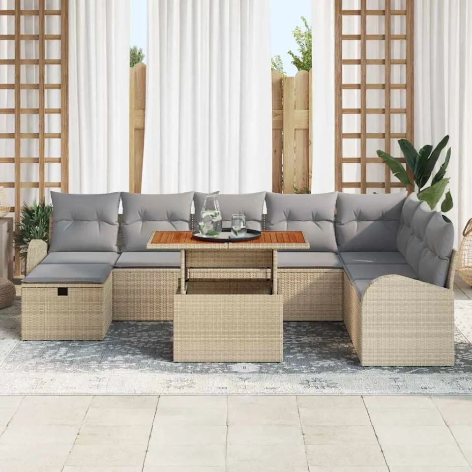 vidaXL Tuin Sofa Set 9 st Beige poly rattan, foto 2