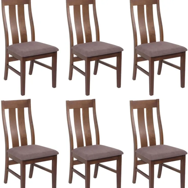 MCW Set van 6 eetkamerstoelen MCW-M58, keukenstoel, stoel met rugleuning, stof/textiel, massief hout ~ donker frame, taupe
