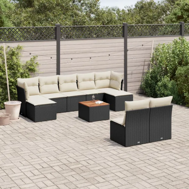 vidaXL 10-delige Loungeset met kussens poly rattan zwart, foto 2