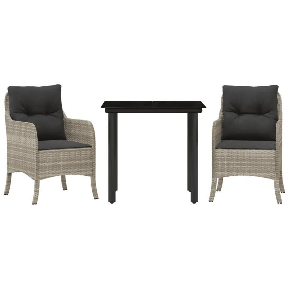 vidaXL 3-delige Tuinset met kussens poly rattan lichtgrijs grijs, foto 3