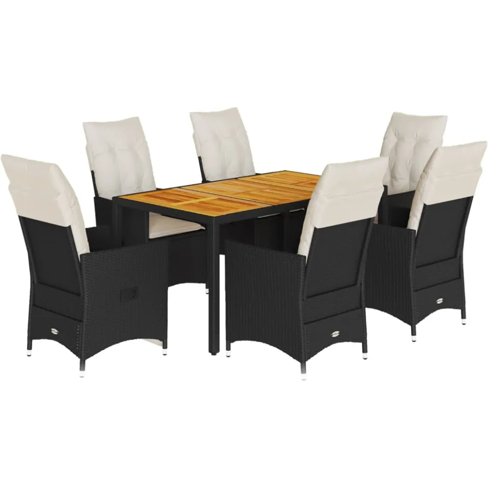 vidaXL 7-delige Tuinset met kussens poly rattan zwart, foto 3