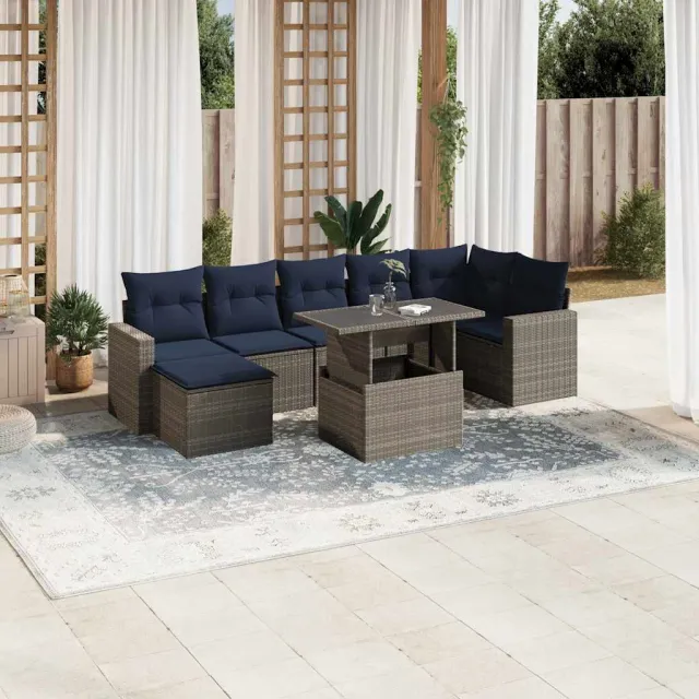 vidaXL 8-delige tuinbankset met kussens, grijs polyrotan, foto 2