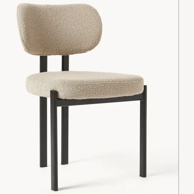 Westwing Collection Gestoffeerde bouclé eetkamerstoel Adrien Beige, Zwart