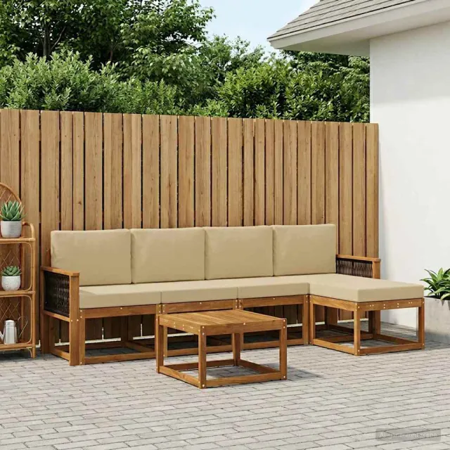 vidaXL Buiten bankenset 6 st 5-zits Natuurlijk en Beige