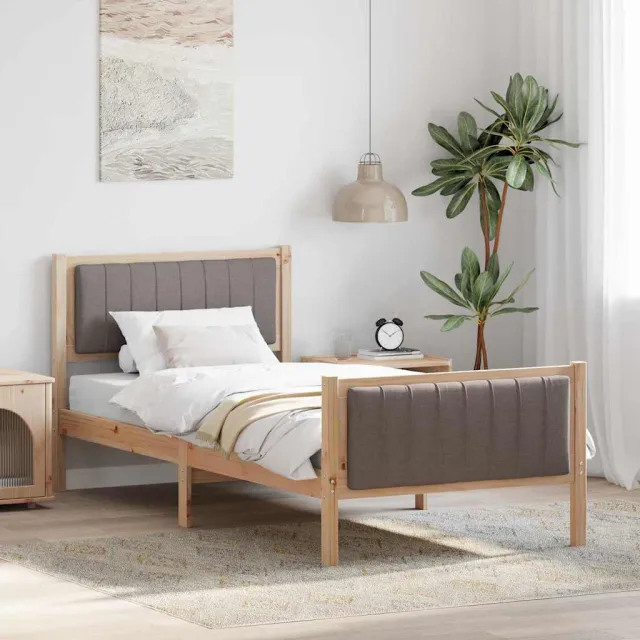 vidaXL Bedframe Bruin en taupe 90 x 200 cm Massief grenenhout