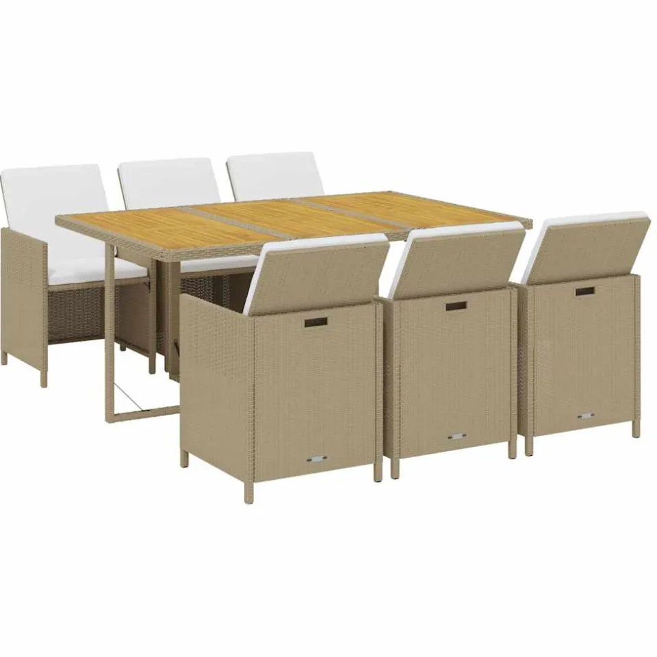 vidaXL 7-delige Tuinset met kussens poly rattan beige