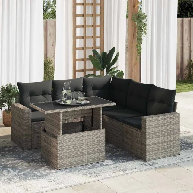 vidaXL 6-delige Loungeset met kussens poly rattan acacia grijs, foto 2