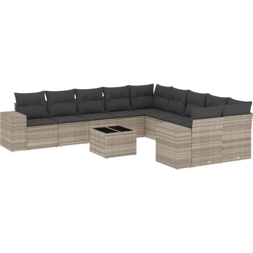 vidaXL 11-delige Loungeset met kussens poly rattan lichtgrijs