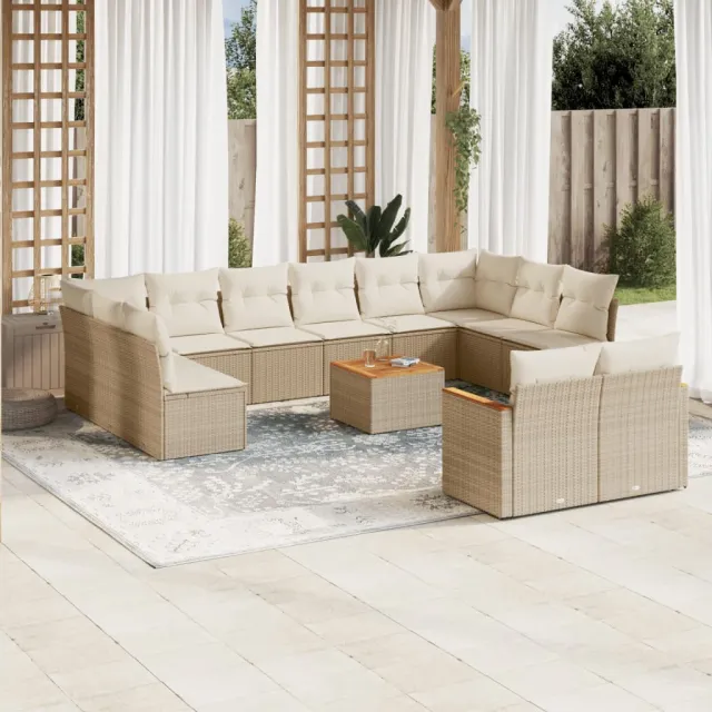 vidaXL 13-delige Loungeset met kussens poly rattan beige, foto 2
