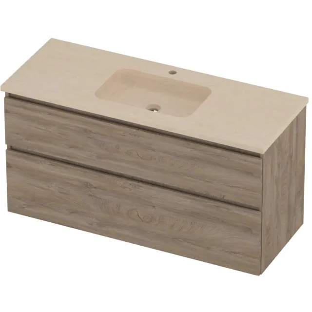 Proline Rollo Badmeubelset Hardsteen Elegant 1 Gat 120x46x62 cm Sand Stone Raw Oak Eiken