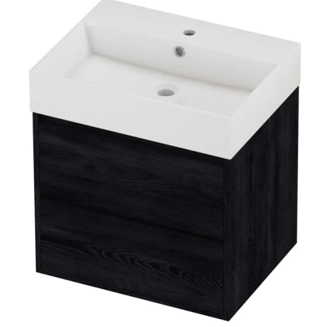 Proline Zara Badmeubelset Porselein Loft 1 Kraangat Greeploos 60x46x65 cm Glans Wit Black Oak