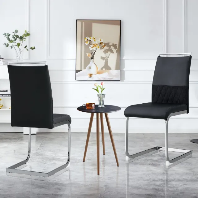 Merax Set van 2 moderne eetkamerstoelen - hoge rugleuning met gestikte zijkanten - rugleuning met horizontale strepen - zwart