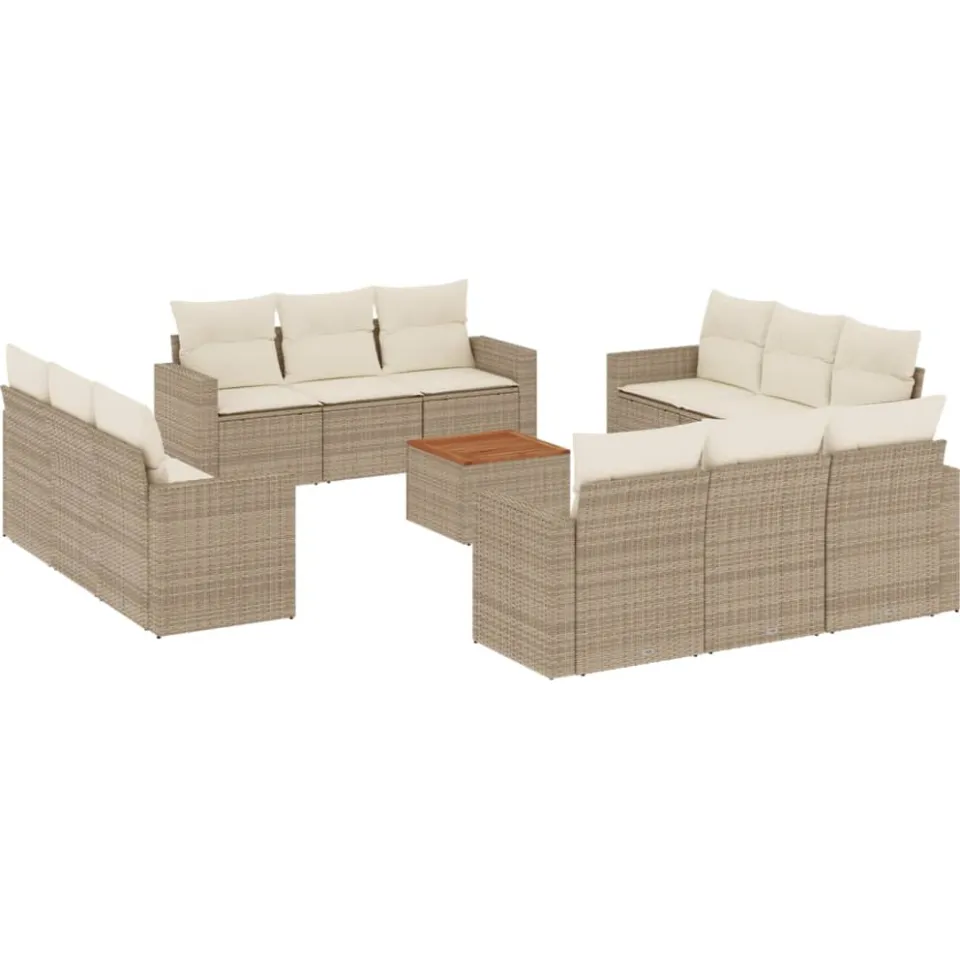 vidaXL 13-delige Loungeset met kussens poly rattan beige, foto 3