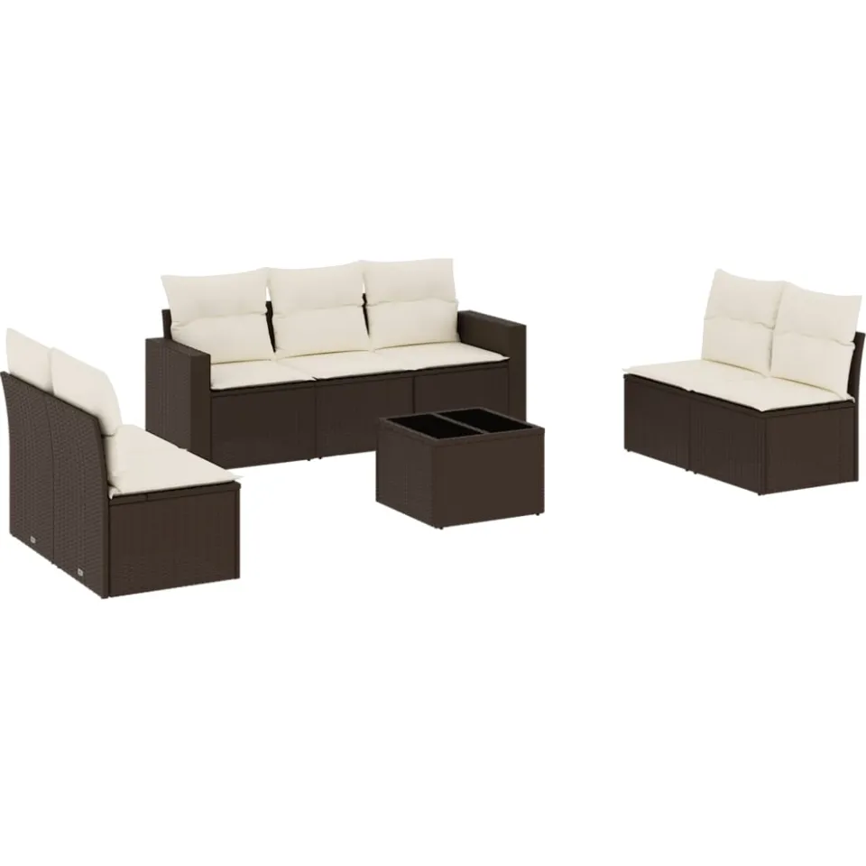 vidaXL 8-delige Loungeset met kussens poly rattan bruin