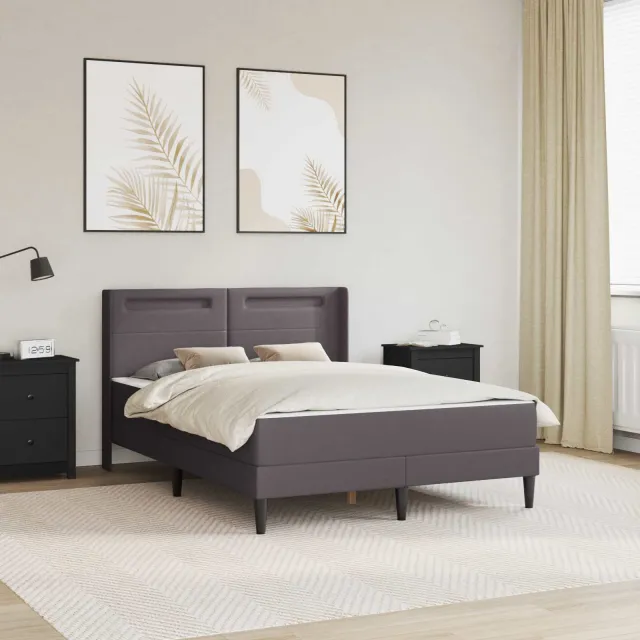 vidaXL Bedframe met matras Grijs 140 x 200 cm Kunstleer