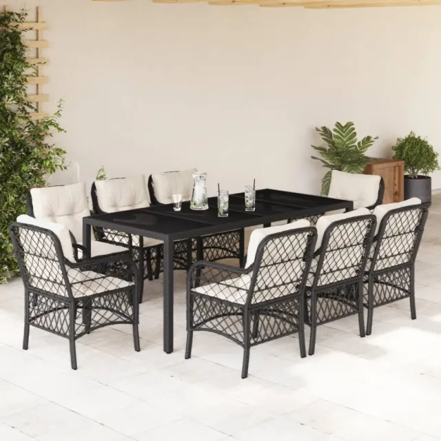 vidaXL 9-delige Tuinset poly rattan zwart
