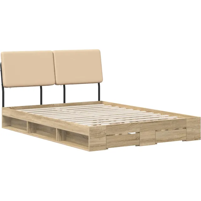 vidaXL Double Bed with Headboard Sonoma eiken en crème 120 x 190 cm Bruin