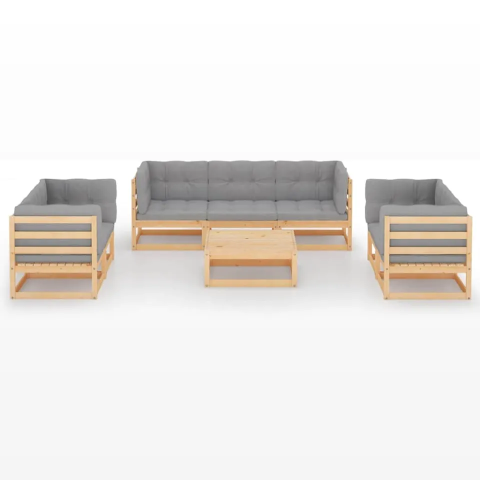 vidaXL 8-delige Loungeset met kussens massief grenenhout grijs, foto 3