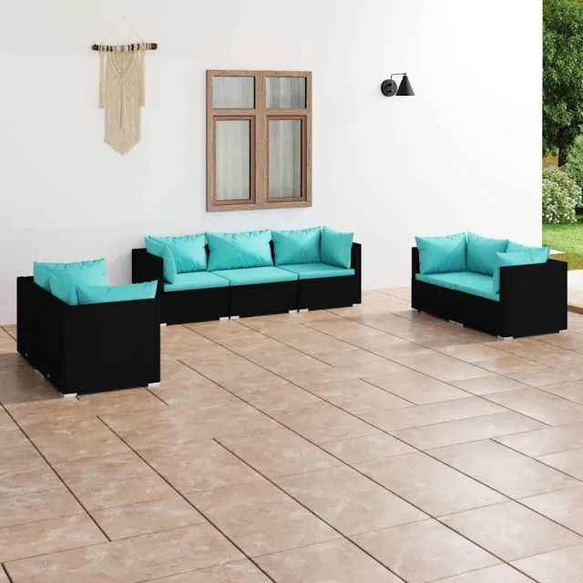 vidaXL 7-delige Loungeset met kussens poly rattan zwart, foto 2