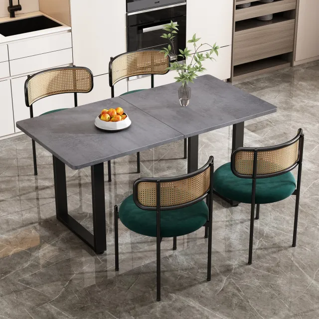 Maisentiel Eetkamerstoel Set van 4 - 75 cm - Velvet zitting, rotan rugleuning - Groen