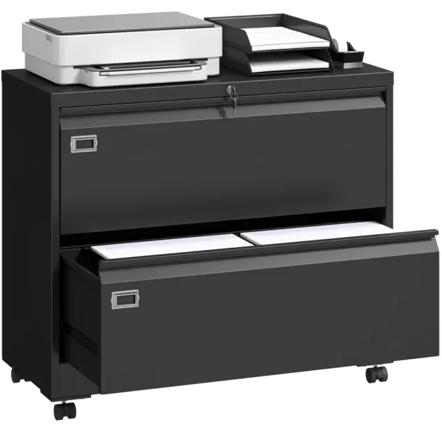 GranMaison Archiefkast - Dossierkast - Roldeurkast - Kantoorkast - Opbergkasten met deuren - Archiefkast - 90 x 40 x 77.4 cm - Zwart
