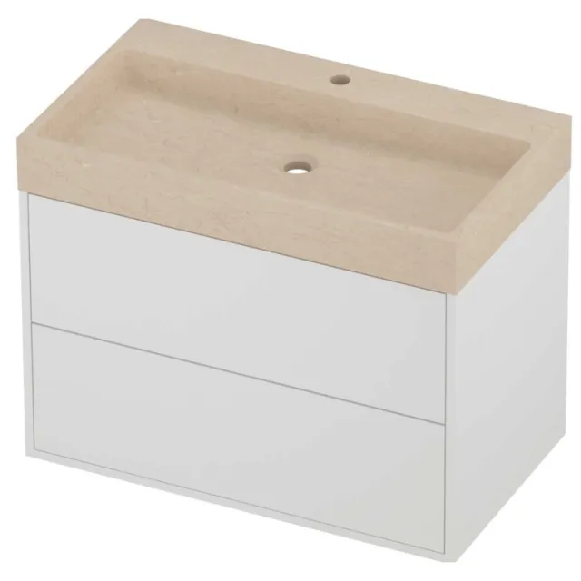 Proline Evoli Badmeubelset Hardsteen Loft 1 Kraangat Voor Grepen 80x46x62 cm Sand Stone Mat White Mat Wit
