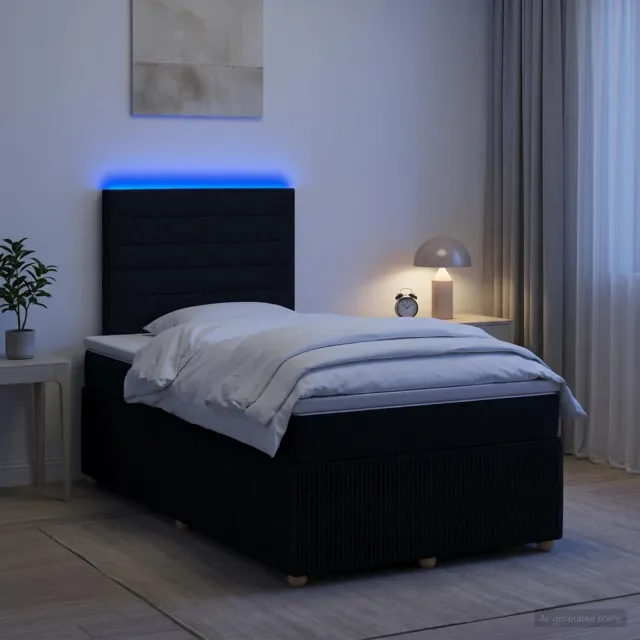 vidaXL LED Boxspring Bed met Matras Zwart 120 x 190 cm Stof