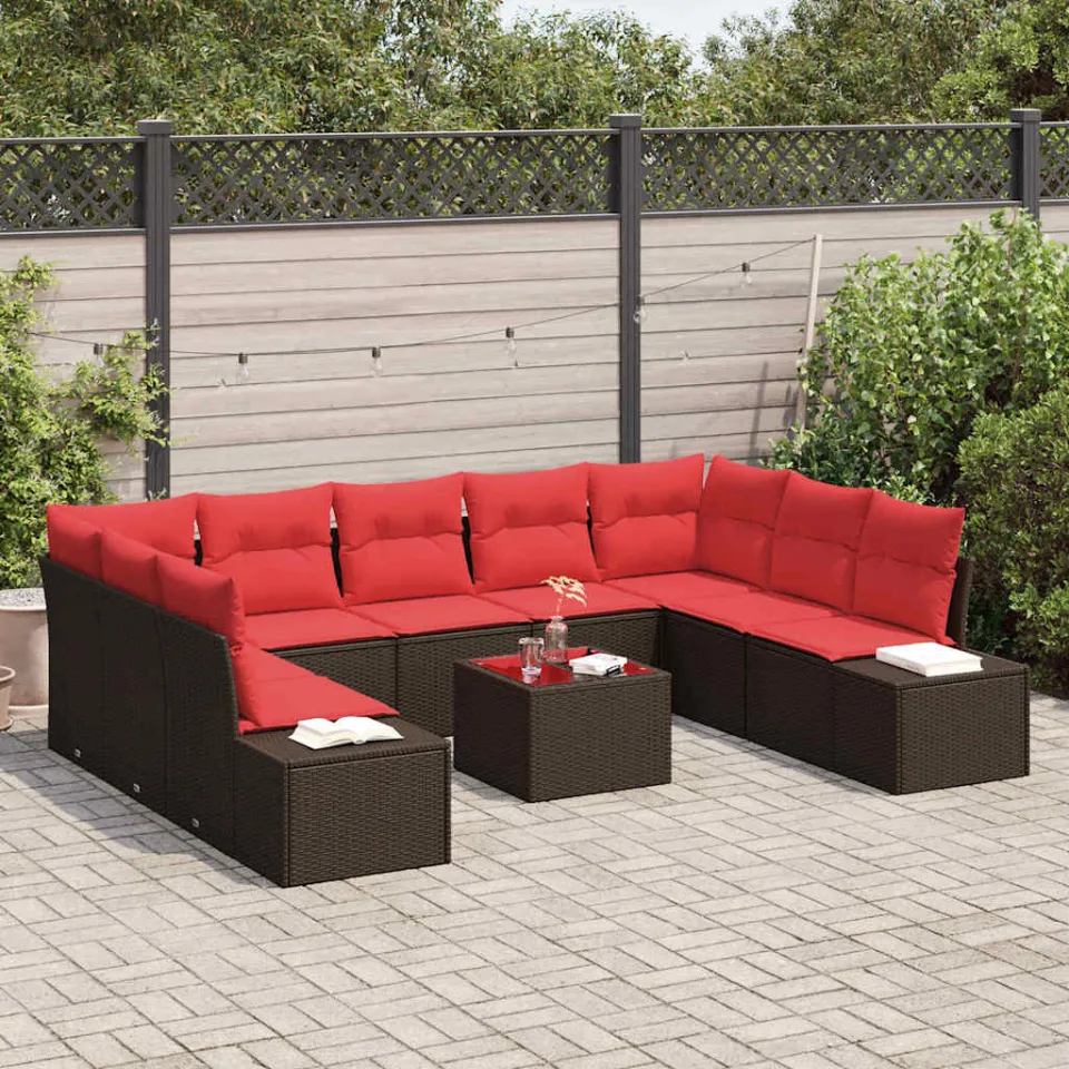 vidaXL Tuin Sofa Set 10 st Bruin poly rattan, foto 3