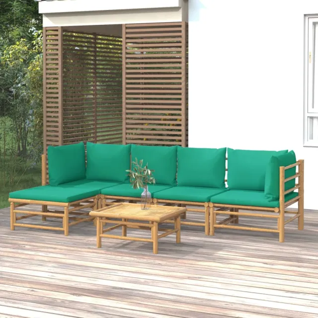 vidaXL 6-delige Loungeset met kussens bamboe groen, foto 2