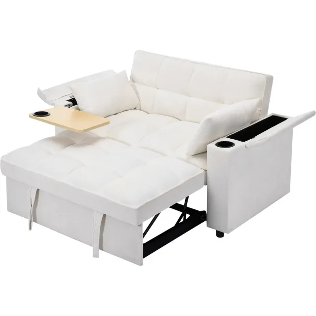 MEUBLE COSY 3-in-1 Slaapbank - 2-Zits Uittrekbare Met Verborgen Tafel En USB - Beige