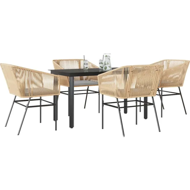 vidaXL 5-delige Tuinset met kussens poly rattan glas bruin
