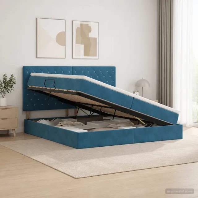 vidaXL Opslag bed met matras Donkerblauw 200 x 200 cm Fluweel