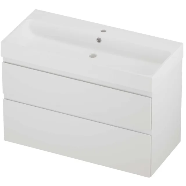 Proline Podium Badmeubelset Polystone Loft 1 Kraangat Asymmetrisch 100x46x70 cm Mat White Mat Wit
