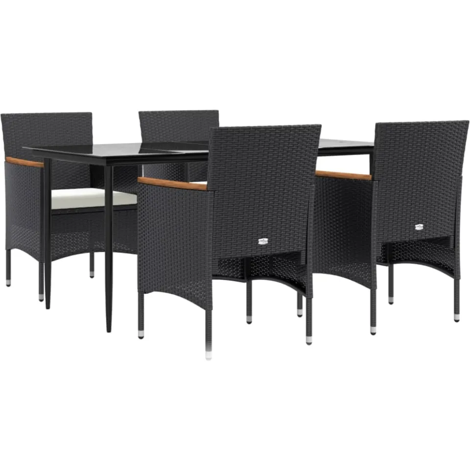 vidaXL 5-delige Tuinset met kussens zwart