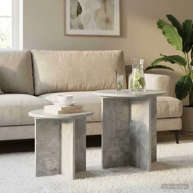 vidaXL Bijzettafelset 2 st Betongrijs Ø 45 x 45 cm Geconstrueerd hout