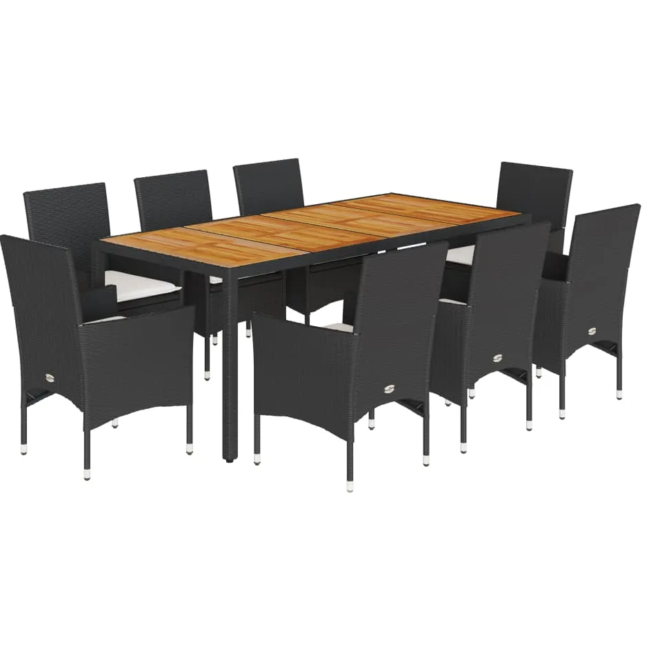 vidaXL 9-delige Tuinset met kussens poly rattan en acaciahout zwart, foto 3
