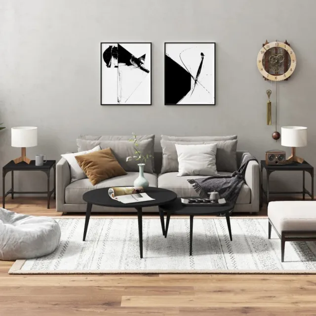 vidaXL Bijzettafels 2 st 40x40x35 cm bewerkt hout zwart, foto 2