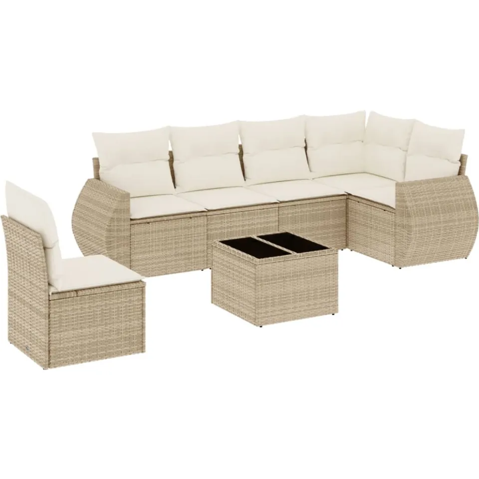 vidaXL 7-delige Loungeset met kussens poly rattan beige
