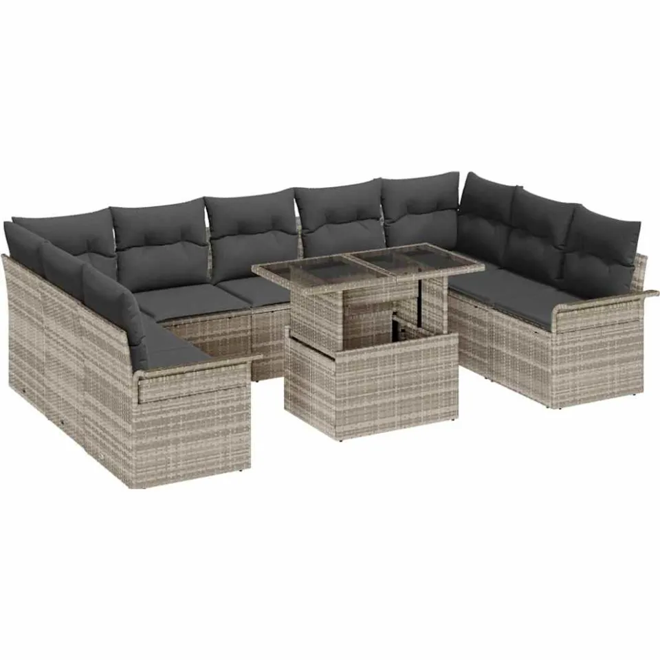 vidaXL Tuin Sofa Set 10 st Lichtgrijs Poly riet