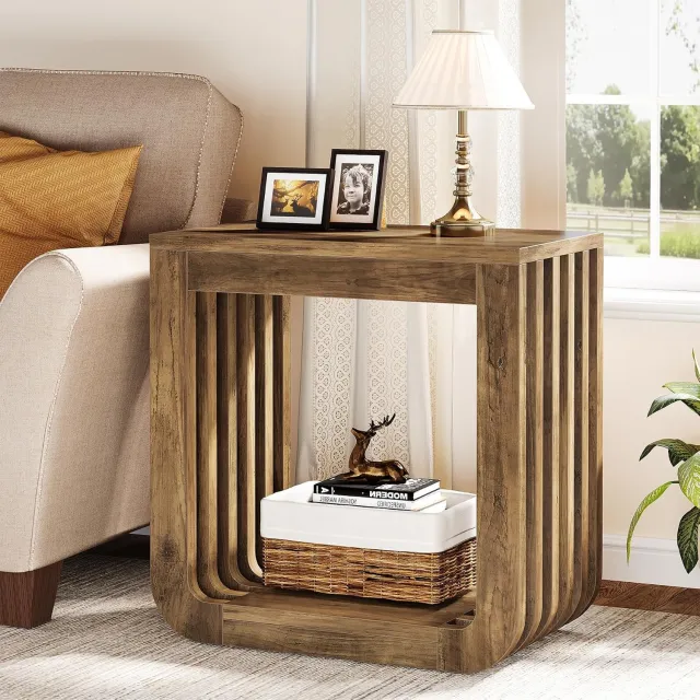 Tribesigns Bijzettafel - Sidetable met lattenontwerp voor Woonkamer- smalle bijzettafel voor Woonkamer, Thuiskantoor - 60×30×60 cm - bruin