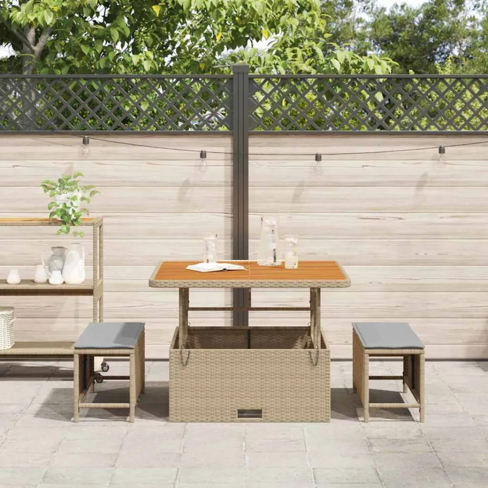 vidaXL Tuin eettafelset 3 st Beige poly rattan, foto 3