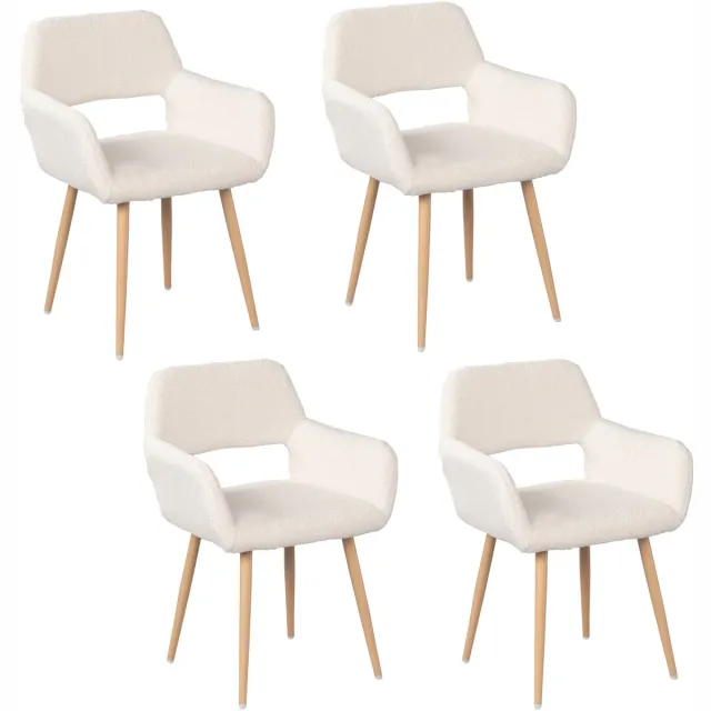 MEUBLE COSY Meubles Cosy Eetkamerstoelen - Set van 4 Scandinavische met Armleuningen Bouclé stoffen zitting - Beige