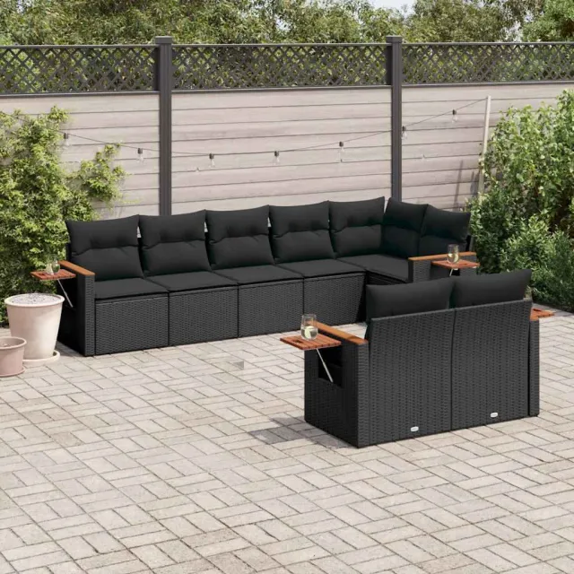 vidaXL 8-delige Loungeset met kussens poly rattan zwart, foto 2