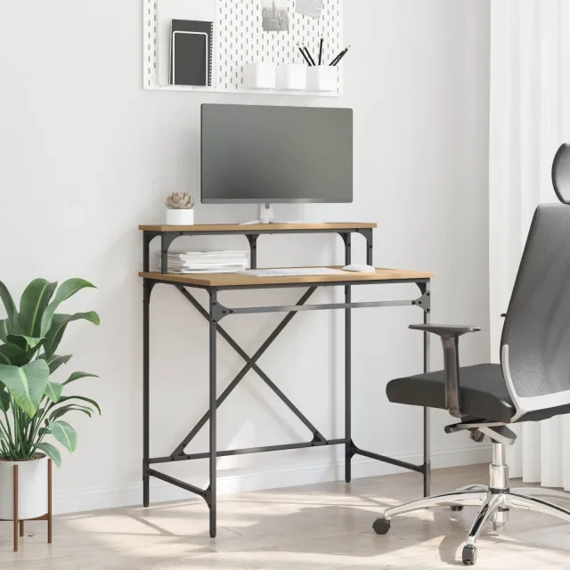 vidaXL Bureau Artisan Eiken 80 x 50 x 90 cm Bewerkt hout, foto 2