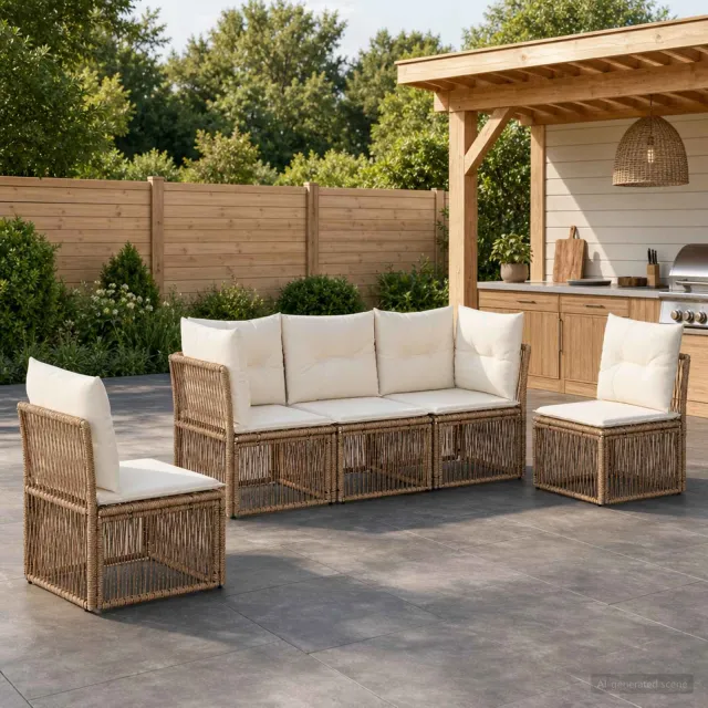 vidaXL Tuinbankenset 5 st 5-zits Beige poly rattan, foto 2