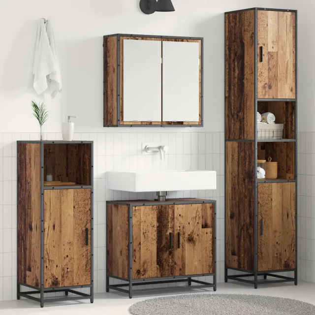 vidaXL Badkamermeubelset 3 st Oud Hout 65 x 33 x 60 cm Bewerkt hout Bruin