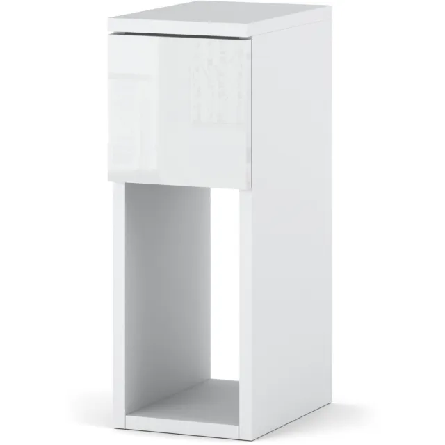 Stiv-Meble Nachttisch Weiß Hochglanz & Matt 20 cm - modernere Beistelltisch mit Schublade für Schlafzimmer Wit